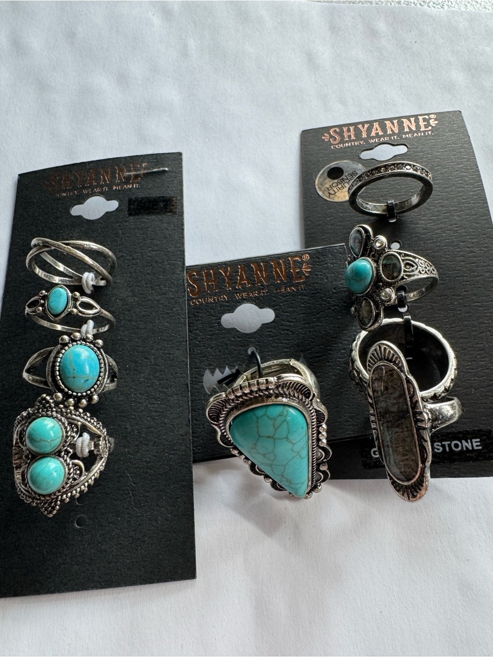 Size 7,8 & 9 Shyanne Silver-Tone Turquoise Mix Stackable Ring Set - Turquoise